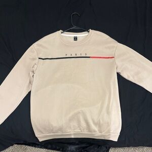 SHEIN Beige Crewneck Sweater with Red Accent